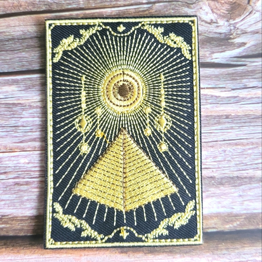 Black Gold Egyptian Pyramid Occult Illuminati Magick Egypt Iron On  Patch.